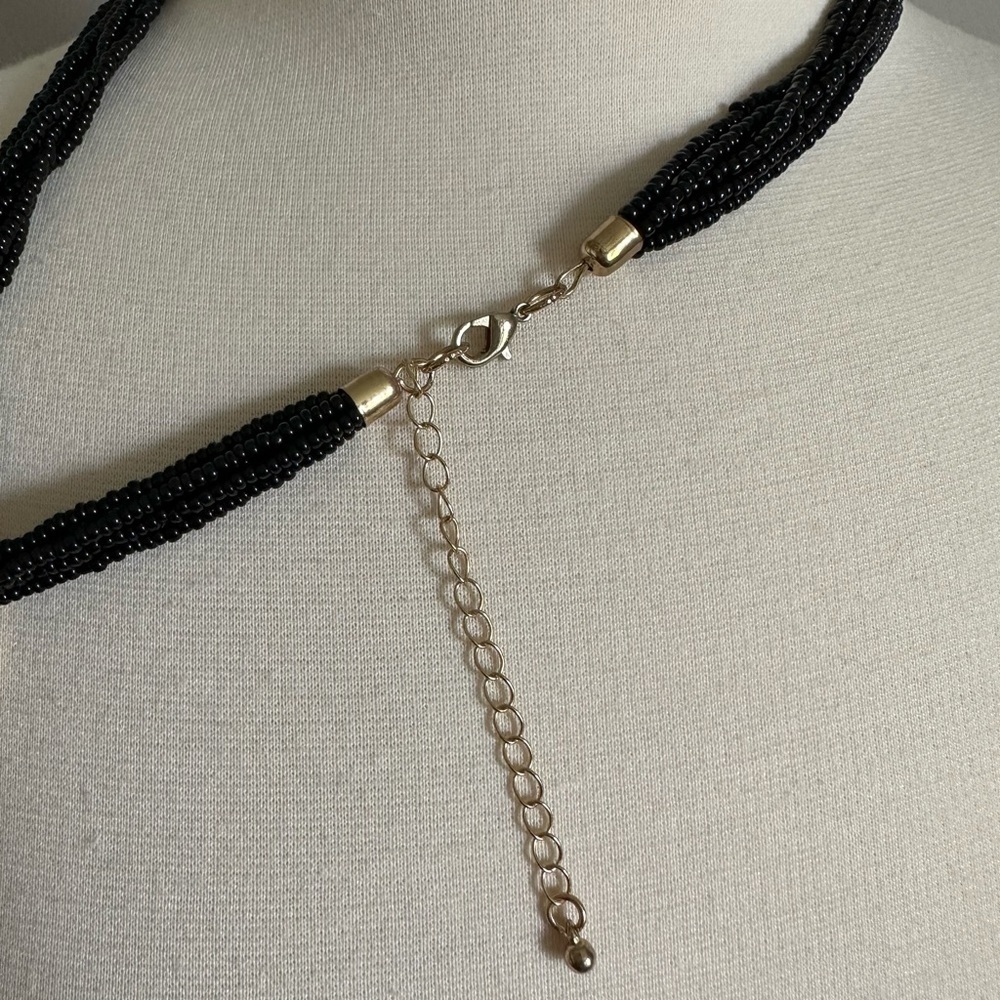 Target Beaded Necklace with Gold Hoop Ring  Career Office Chic Black Womens OS - Picture 3 of 7